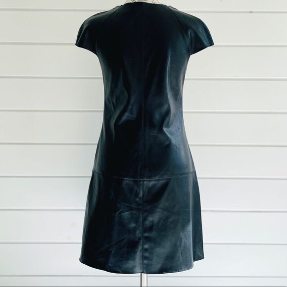 Zara Black Faux Leather Short Zipper Detail Sleeve Shift Dress Size XS - Picture 4 of 9